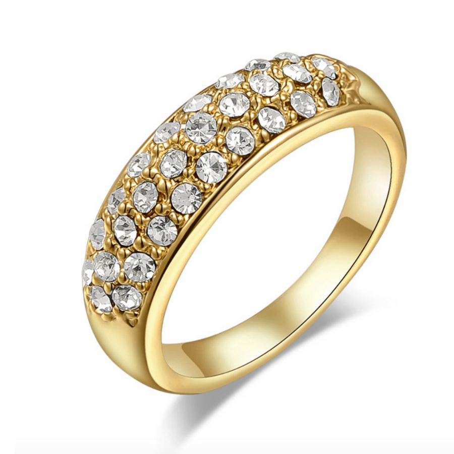 18K Gold Pave Austrian Crystals Band Cocktail Ring