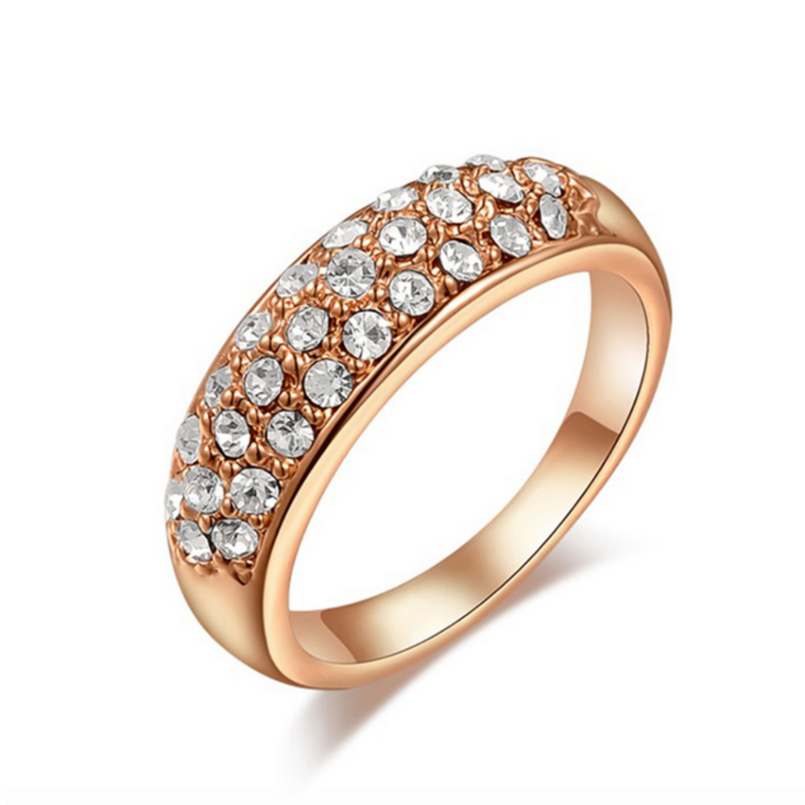 18K Gold Pave Austrian Crystals Band Cocktail Ring