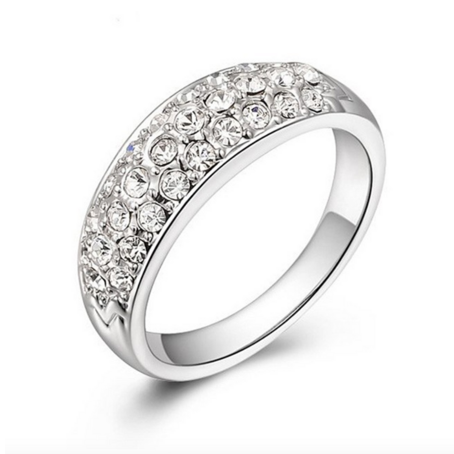 18K Gold Pave Austrian Crystals Band Cocktail Ring