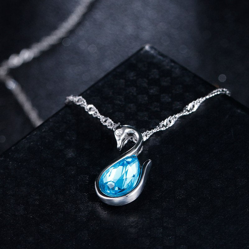 Graceful Blue Austrian Crystal Swan Necklace