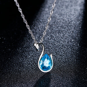 Graceful Blue Austrian Crystal Swan Necklace