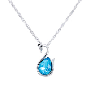Graceful Blue Austrian Crystal Swan Necklace