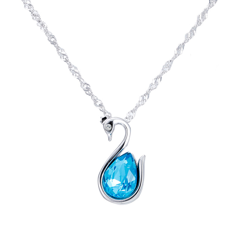 Graceful Blue Austrian Crystal Swan Necklace