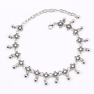 Beaded Medallion Silver Chain Ankle Bracelet