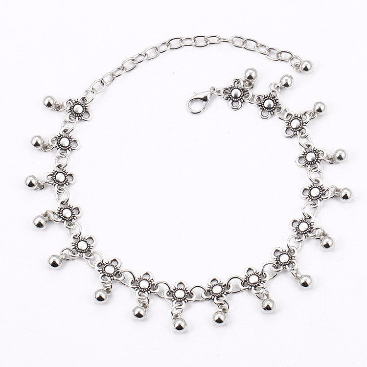 Beaded Medallion Silver Chain Ankle Bracelet