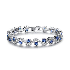 Blue Sapphire CZ Waves CZ Diamonds Tennis Bracelet for Women Special Occasion
