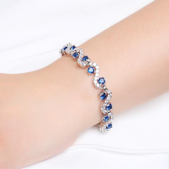 Blue Sapphire CZ Waves CZ Diamonds Tennis Bracelet for Women Special Occasion