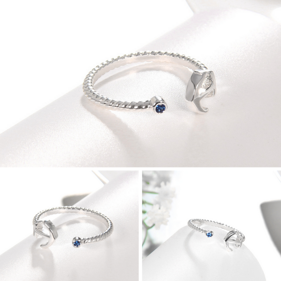 Blue Seas CZ Adjustable Silver Anchor Ring