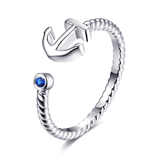 Blue Seas CZ Adjustable Silver Anchor Ring