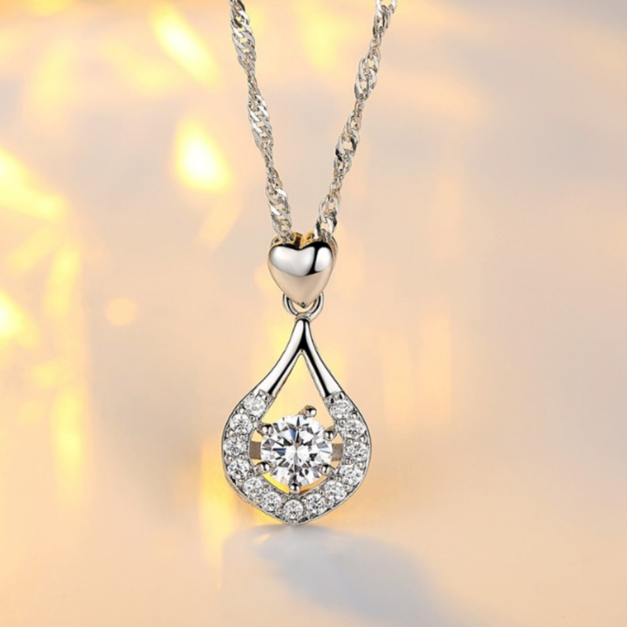 Heart Drop Wrapped CZ Diamond Necklace