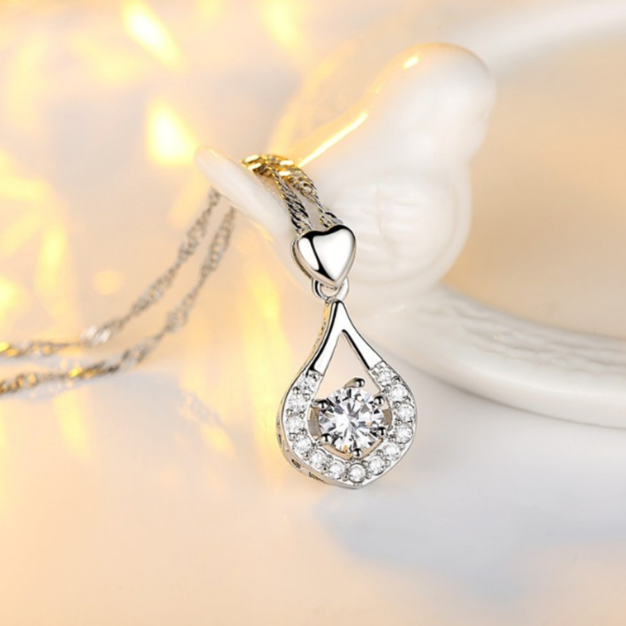 Heart Drop Wrapped CZ Diamond Necklace