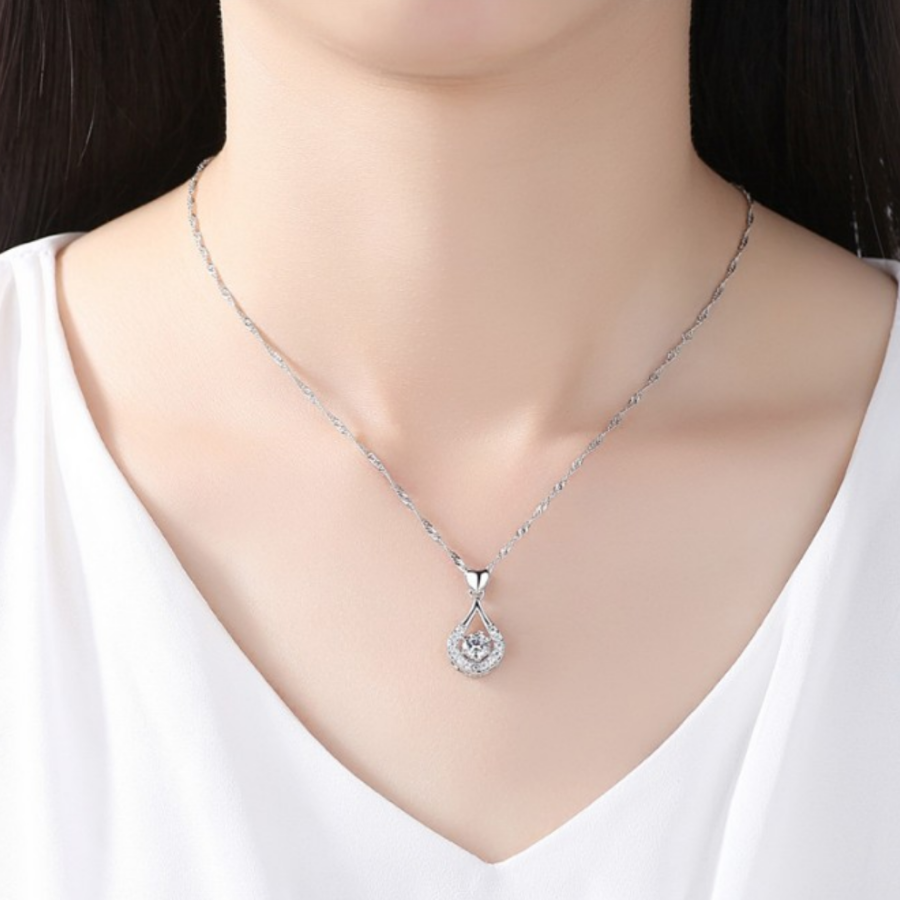 Heart Drop Wrapped CZ Diamond Necklace