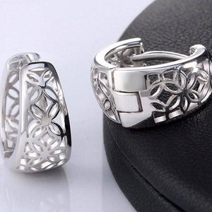 Silver Filigree Flower Huggie Earrings