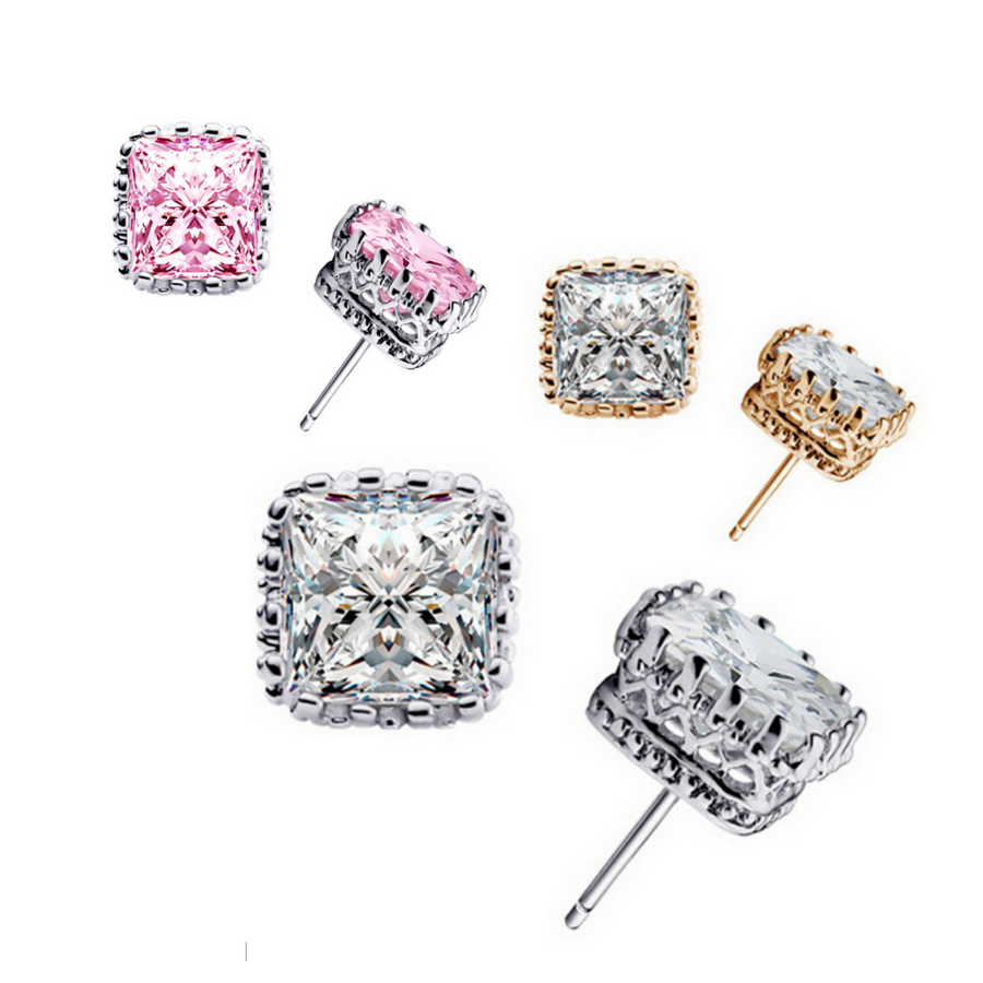 Royal Princess 7mm Cut Simulated White Or Pink Sapphire Stud Earrings