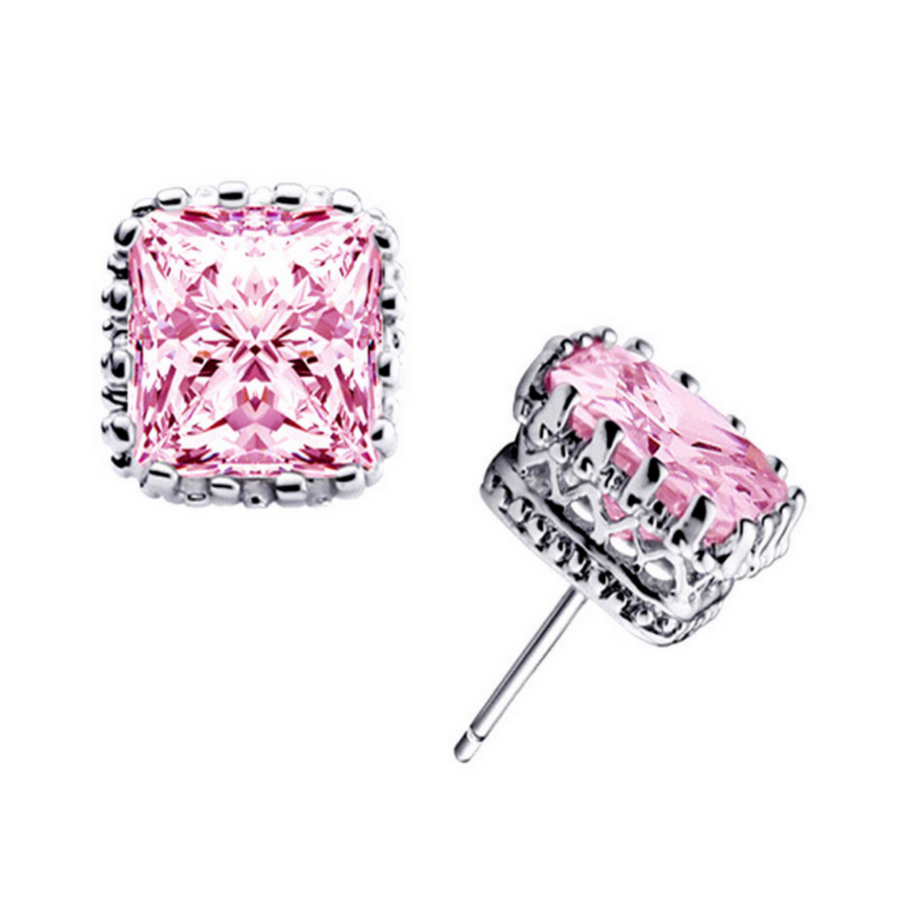 Royal Princess 7mm Cut Simulated White Or Pink Sapphire Stud Earrings