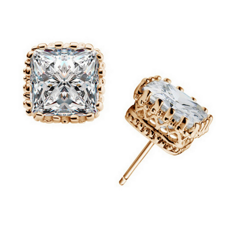 Royal Princess 7mm Cut Simulated White Or Pink Sapphire Stud Earrings