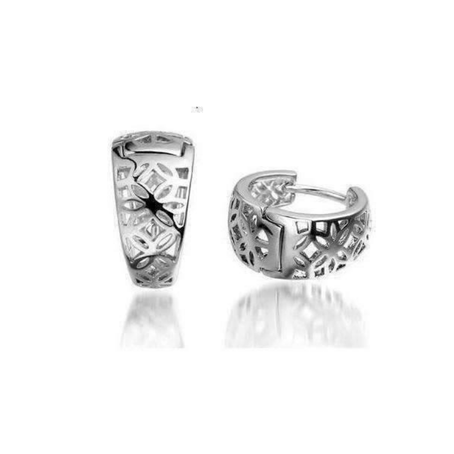 Silver Filigree Flower Huggie Earrings