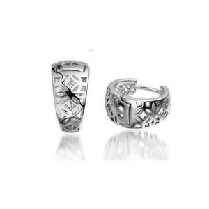 Silver Filigree Flower Huggie Earrings