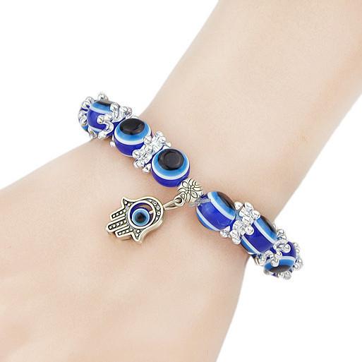 Blue Bead 'Evil Eye' Hamsa Charm Bracelet