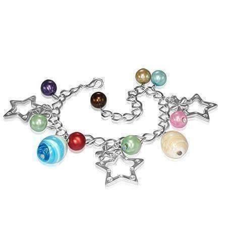 Star Studded Glass Bead Silver Charm Bracelet