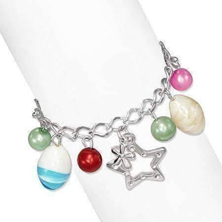 Star Studded Glass Bead Silver Charm Bracelet