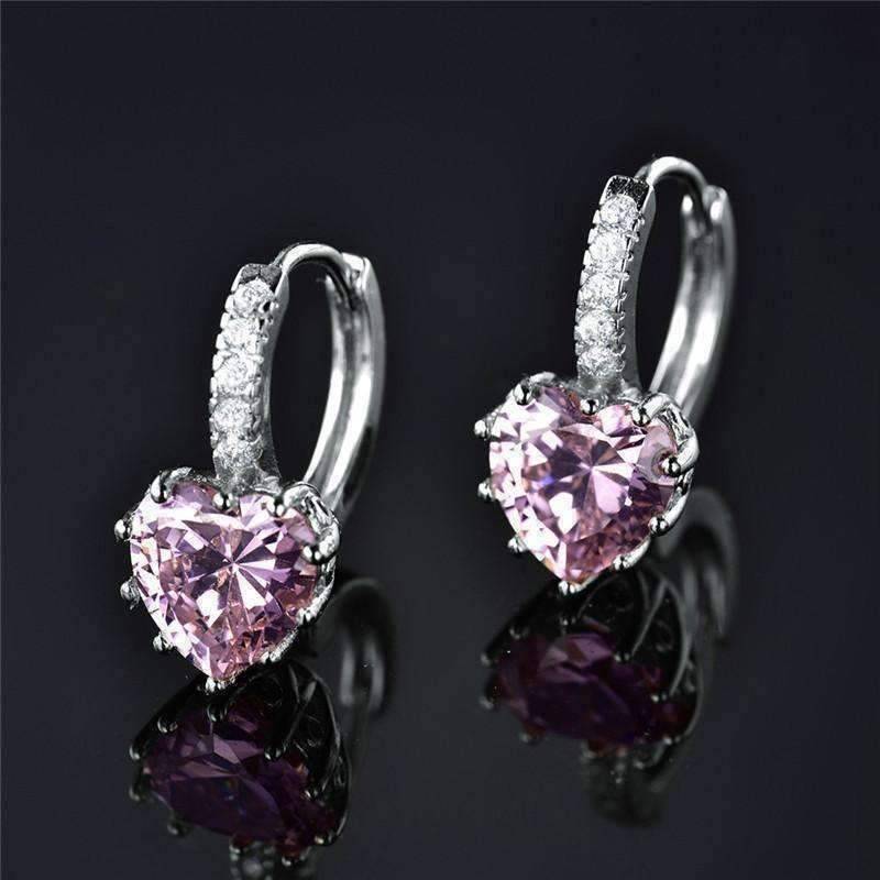 Heart Shaped Blushing Pink Diamond CZ Solitaire Hoop Earrings