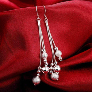 Triple Strand Silver Beaded Chains French Hook Earrings