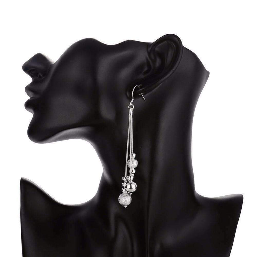 Triple Strand Silver Beaded Chains French Hook Earrings