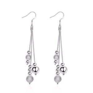 Triple Strand Silver Beaded Chains French Hook Earrings
