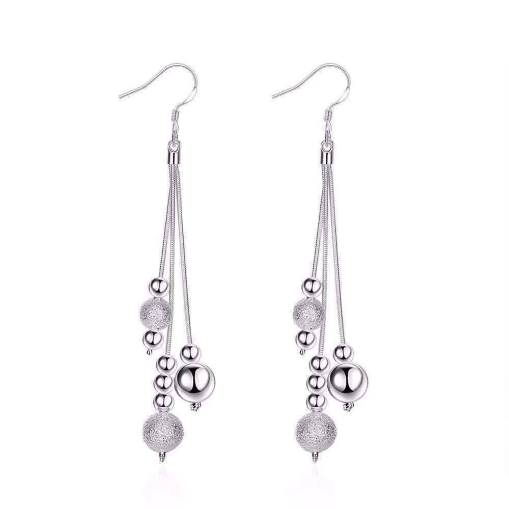 Triple Strand Silver Beaded Chains French Hook Earrings