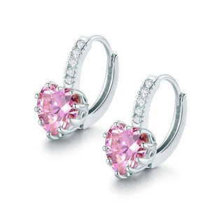 Heart Shaped Blushing Pink Diamond CZ Solitaire Hoop Earrings