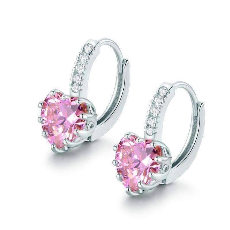 Heart Shaped Blushing Pink Diamond CZ Solitaire Hoop Earrings