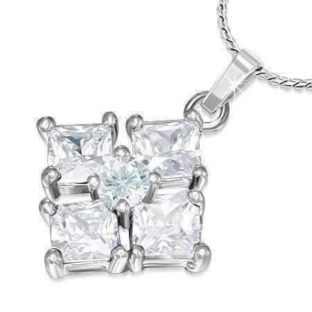 "Reflection" Cubic Zirconia Square Pendant Necklace