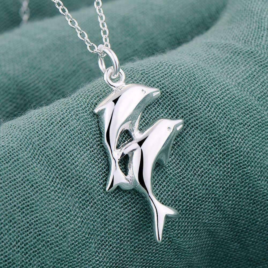 Double Dolphin Silver Necklace