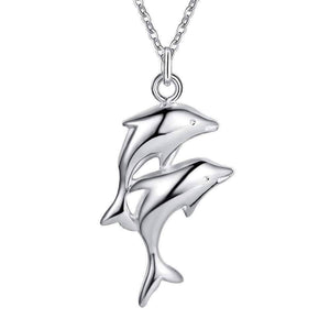 Double Dolphin Silver Necklace