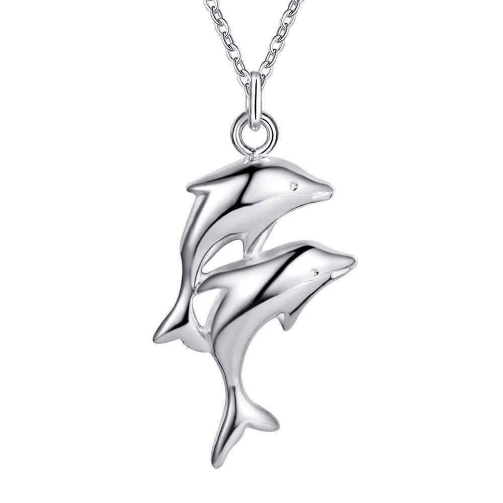 Double Dolphin Silver Necklace