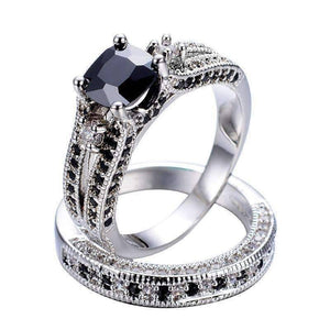 Midnight Rendezvous Black CZ Solitaire Engagement Ring Set
