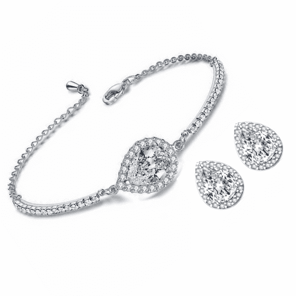 Perfect Pear Austrian Crystal Halo Earrings and Bracelet Set