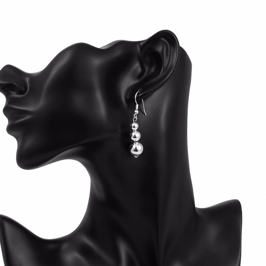 Silver Triple Bead Dangling French Hook Earrings