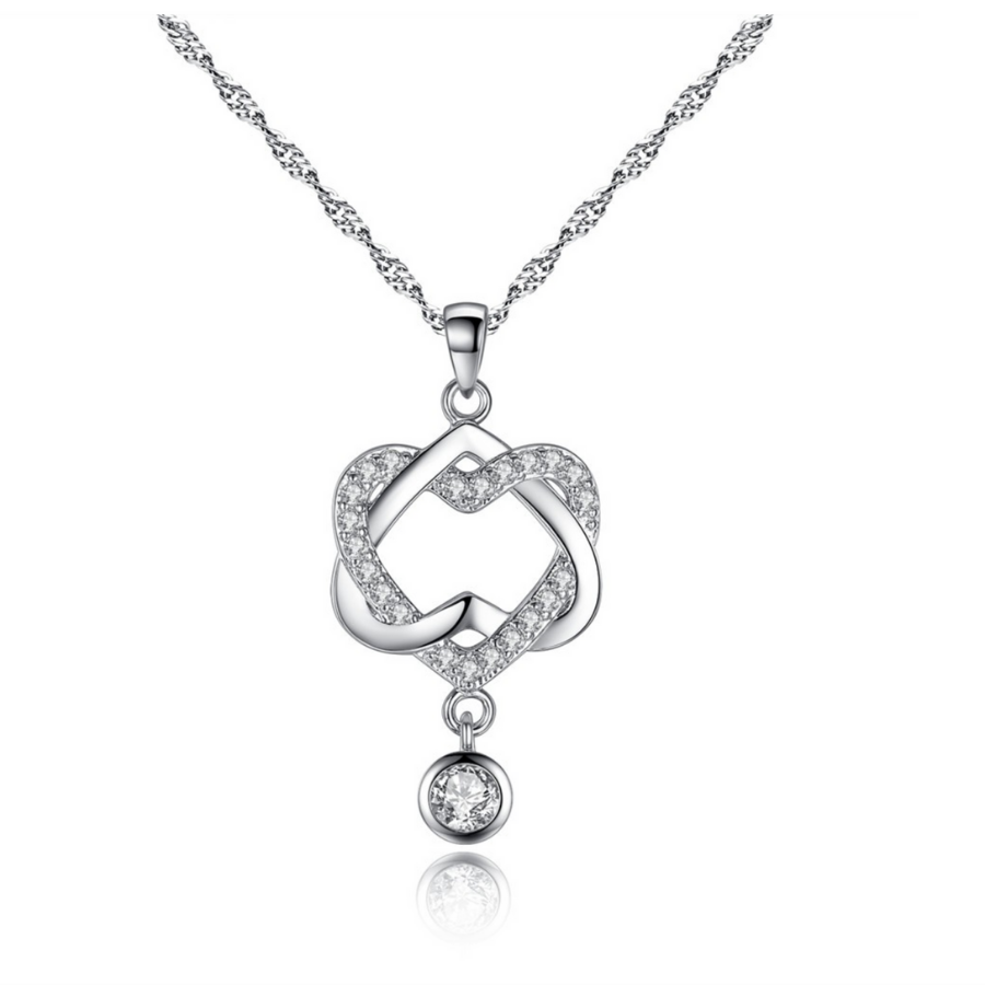 Interlocked Heart Drop CZ Pendant Necklace