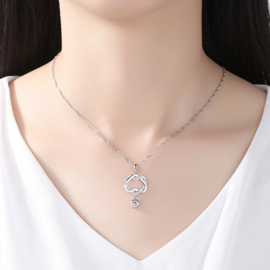 Interlocked Heart Drop CZ Pendant Necklace