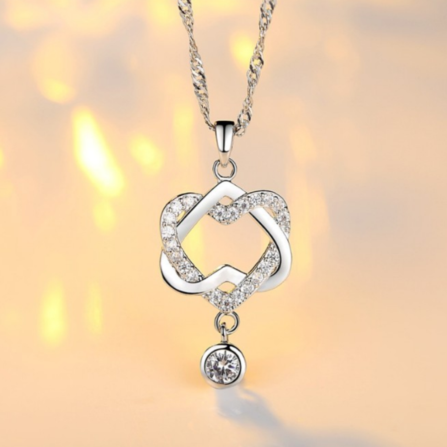 Interlocked Heart Drop CZ Pendant Necklace
