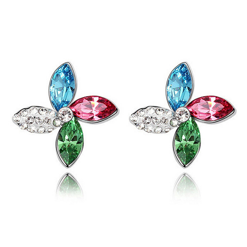 Colorful Pinwheels Austrian Crystal Stud Earrings