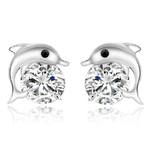 Jumping Dolphin cz Stud Earrings