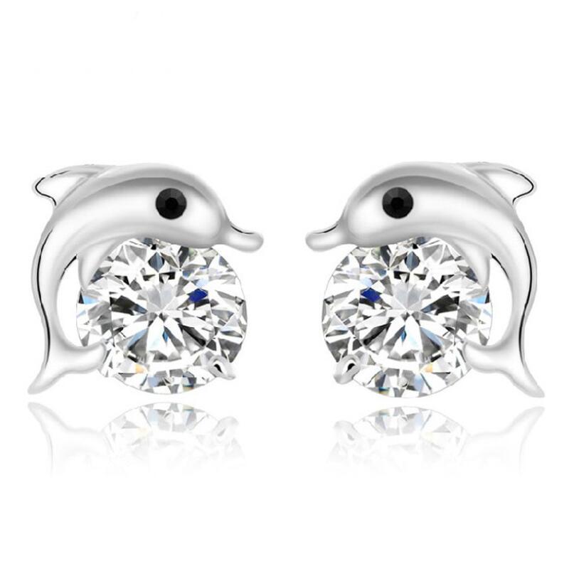 Jumping Dolphin cz Stud Earrings
