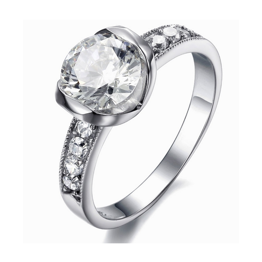 Eternal Love CZ Solitaire Stainless Steel Engagement Ring