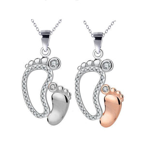 Mother & Child CZ Footprints Necklace