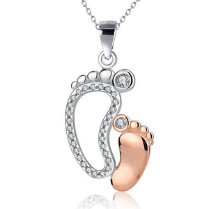 Mother & Child CZ Footprints Necklace