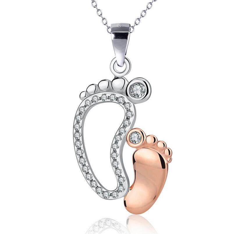 Mother & Child CZ Footprints Necklace