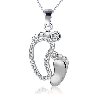 Mother & Child CZ Footprints Necklace